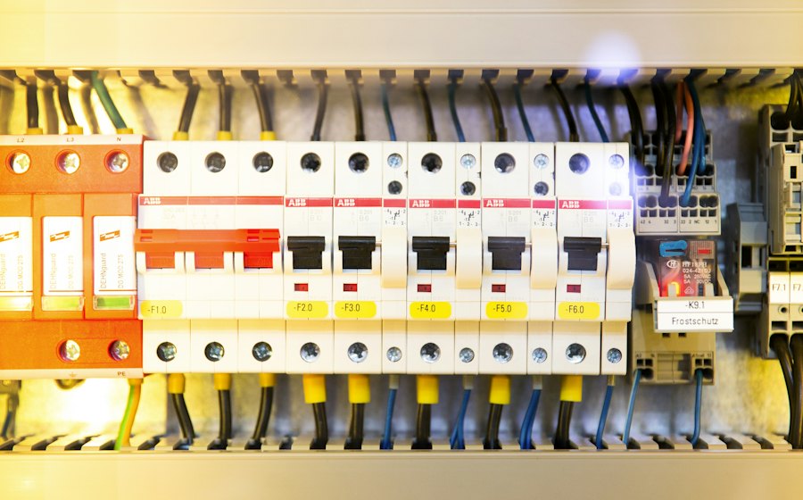 Tablero eléctrico con disyuntores y cableado